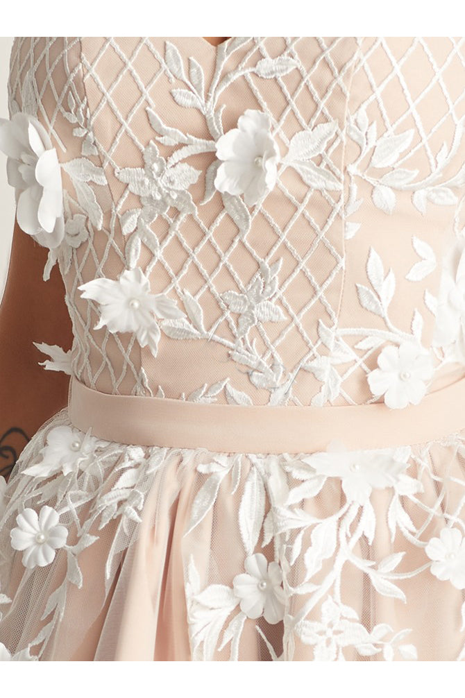 A-line V-neck Pearl Pink Spaghetti Homecoming Dress With Handmade Flowers OM241