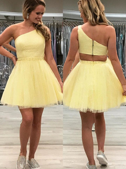 Tulle One Shoulder Sparkly Homecoming Dress, Chic Graduation Dress OM459