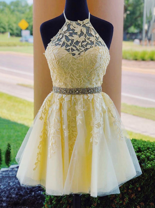 Tulle Lace Appliques Beading Short Homecoming Dress with Lace-Up OM462