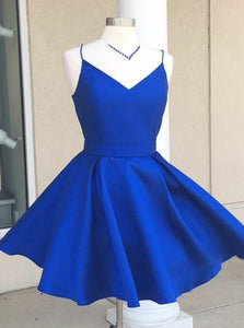 A-Line Spaghetti-straps Satin Bowknot Back Short Prom Dress OC119