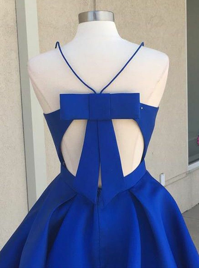 A-Line Spaghetti-straps Satin Bowknot Back Short Prom Dress OC119