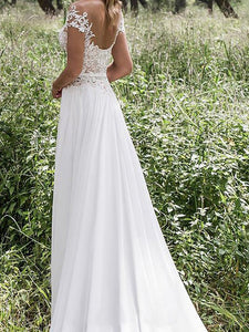 A-Line Lace V-Neck Two Sides Chiffon Princess Wedding Dress With Split OW145