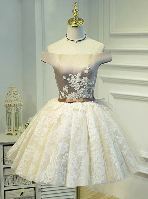 Off-the-Shoulder Lace Appliques Sweet 16 Dress Short Ball Gown Party Dress OP232