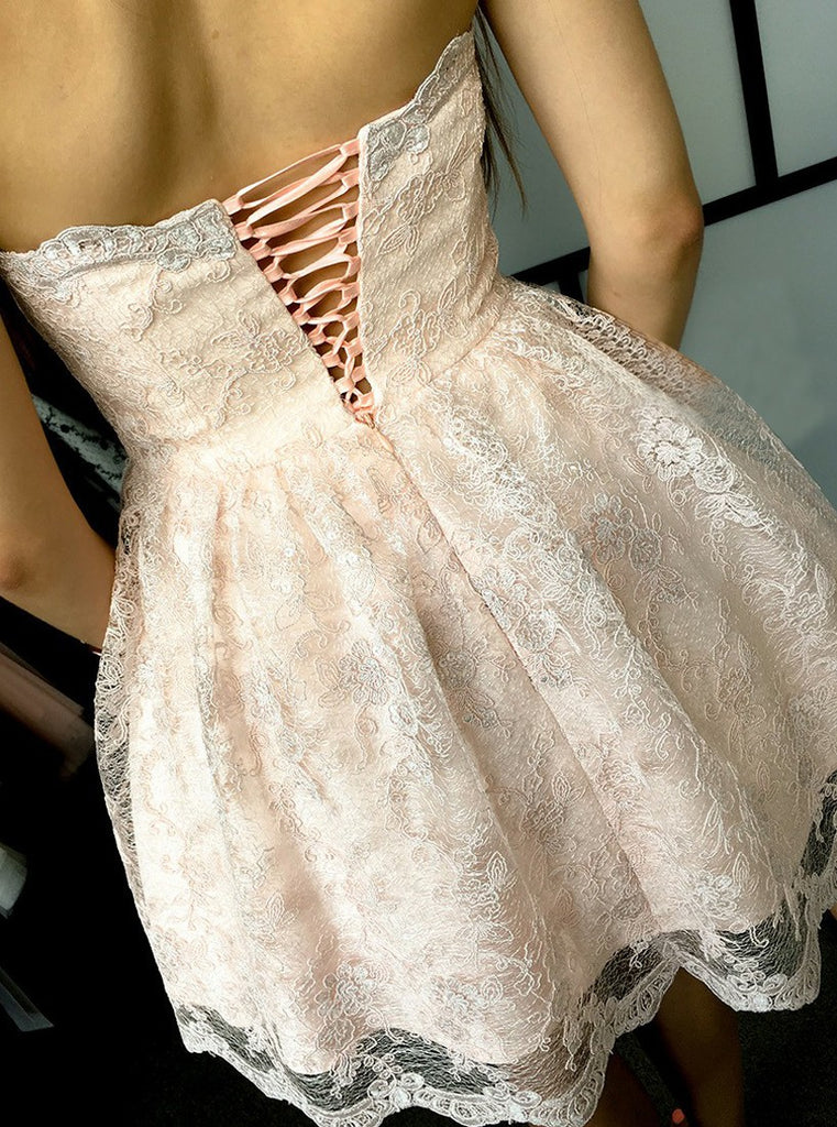 Chic Sweetheart Nude Short Lace A-Line Homecoming Dress OM115
