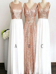 Round/V-neck A/B/C Rose Gold Pattern Long Sequins Bridesmaid Dress OB135