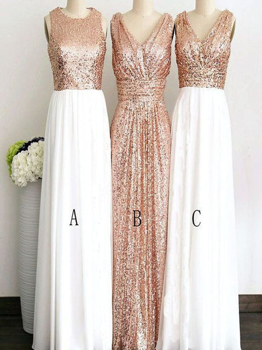 Round/V-neck A/B/C Pattern Long Sequins Rose Gold Bridesmaid dress OB135