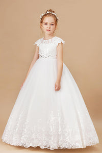 Ivory  Lace Satin Princess DressFlower Girl dress With Bowknot