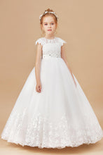 Ivory  Lace Satin Princess DressFlower Girl dress With Bowknot