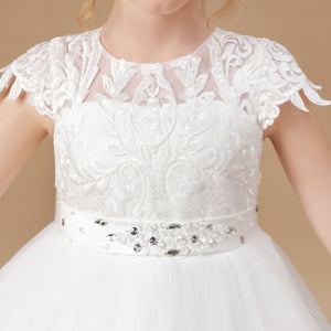 Ivory  Lace Satin Princess DressFlower Girl dress With Bowknot