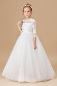 Tulle Satin White Lace Princess Flower Girl Dress