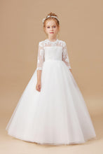 Tulle Satin White Lace Princess Flower Girl dress