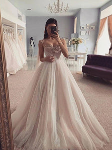 Custom Made Spaghetti-straps Tulle Sweetheart Wedding Dresses OW615