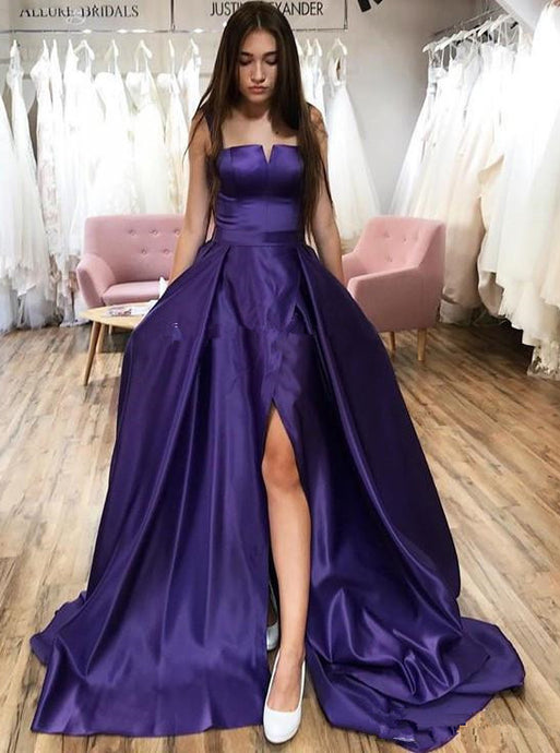 Purple Strapless Long Prom Dresses Simple Split Evening Dress PO252