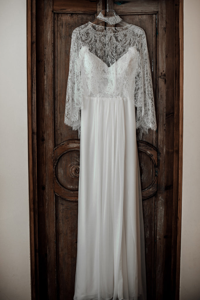 Two Piece Lace Chiffon Convertible Beach Wedding Dress With Split OW584