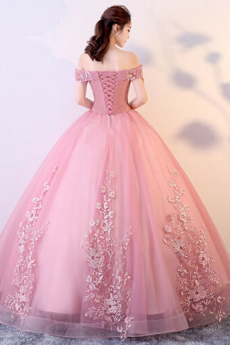 Princess Ball Gown Off-Shoulder Appliques Tulle Prom Quinceanera Dresses PO400