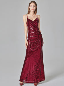 Sexy Burgundy Prom Dresses V-neck Sequined Mermaid Evening Party Dresses E90811