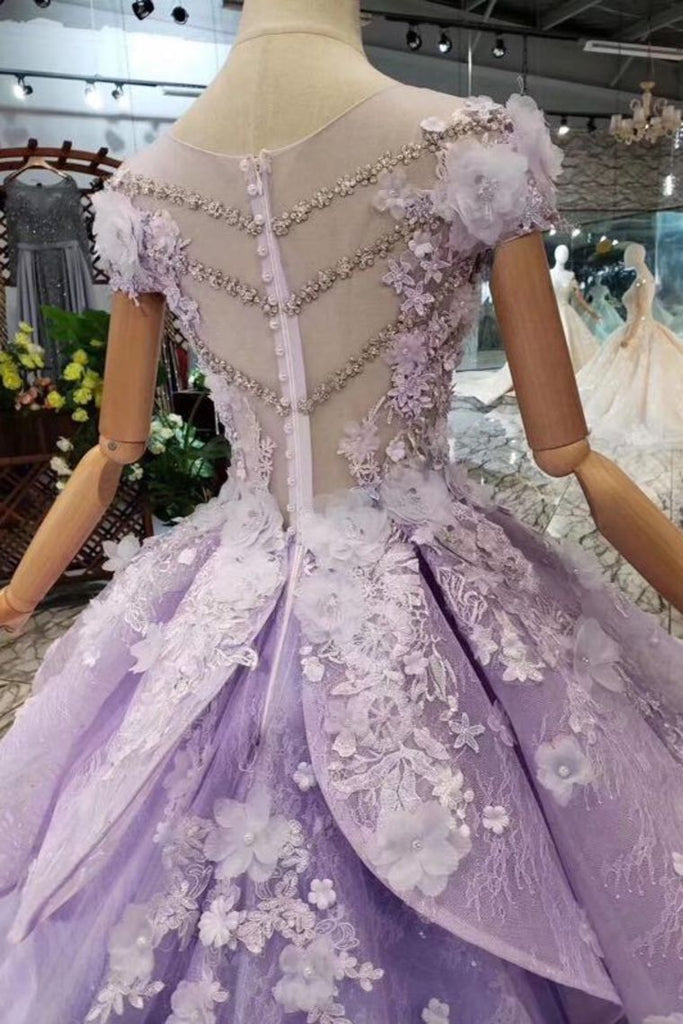 Princess Lilac Beaded Quinceanera Gown 3D Floral Appliques Ball Gown OP722