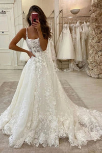 Charming A Line Scoop Neck Tulle Wedding Dresses with Appliques N101