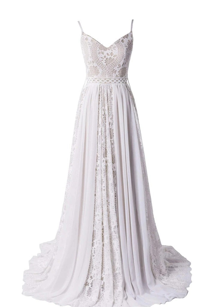 New Arrival Bohemian Spaghetti Straps Beach Wedding Dresses With Adjustable Drawstring B0010