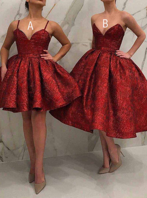 Spaghetti Straps/Sweetheart Burgundy Short Prom Dress, Sparkly Homecoming Dress UK OM397