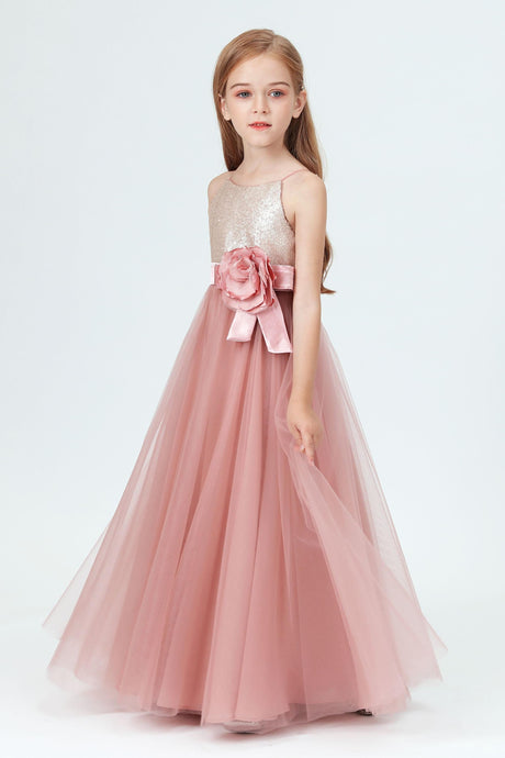 Spaghetti Strap Sequined Tulle  Flower Girl Dress