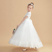 Ivory Beading Tulle Short Sleeves Flower Girl Dress