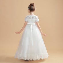 Ivory Beading Tulle Short Sleeves Flower Girl Dress