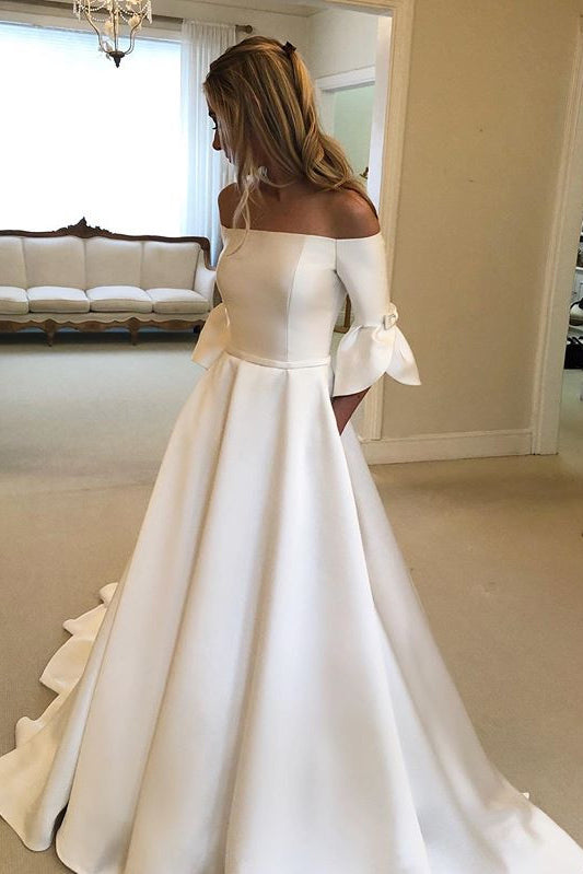 Princess Off Shoulder Flare Sleeves Vintage Wedding Dresses OW661