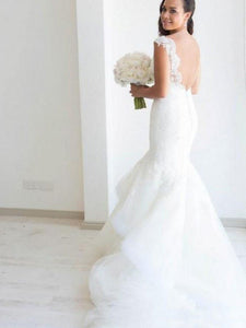 Mermaid Sleeveless Straps Organza Trumpet Open Back Wedding Dress With Ruffles OW173