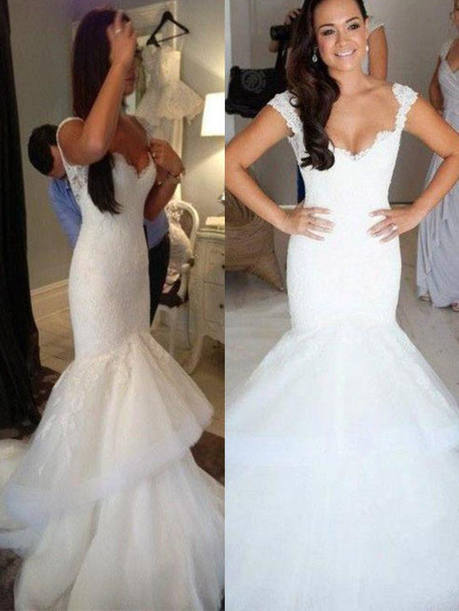 Mermaid Sleeveless Straps Organza Trumpet Open Back Wedding Dress With Ruffles OW173