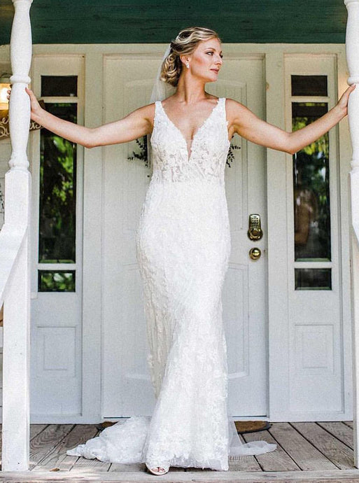 Mermaid Sexy V Neck Backless Wedding Dress