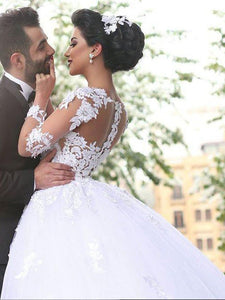 Sweetheart Applique Long Sleeves Tulle Ball Gown Wedding Dress OW180