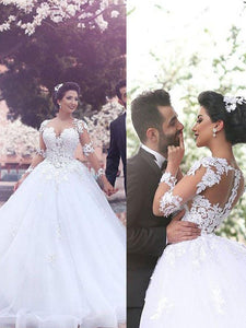 Sweetheart Applique Long Sleeves Tulle Ball Gown Wedding Dress OW180