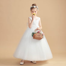 Ivory Sleeveless Long Tulle Flower Girl dress With Bowknot