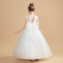 Ivory Sleeveless Long Tulle Flower Girl dress With Bowknot