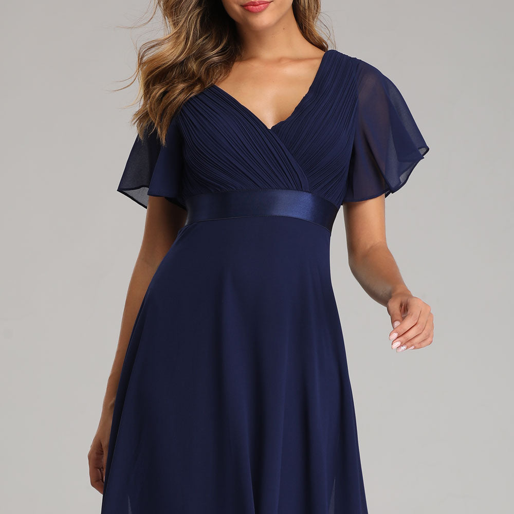 Flowy Chiffon Prom Dresses V-neck Ruffled Sleeve Formal Evening Dress E90812