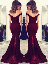 Satin Mermaid Off-the-Shoulder Sleeveless Floor-Length Lace Evening dress from ombreprom.co.uk