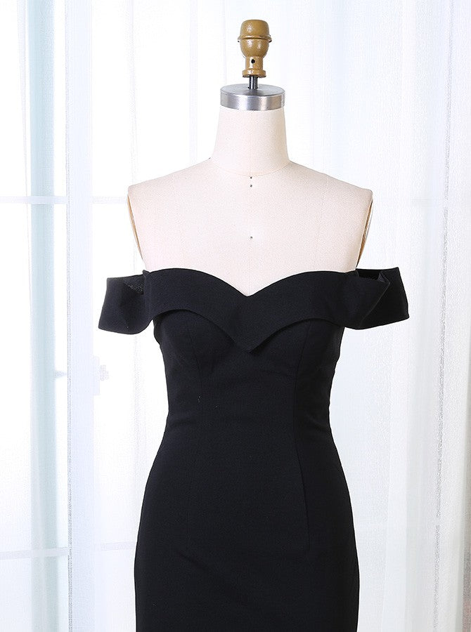 Sexy Black Off-the-Shoulder Sheath Split Long Prom Dress Evening Dress OP275