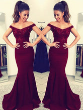 Satin Mermaid Off-the-Shoulder Sleeveless Floor-Length Lace Evening dress OP105