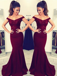 Satin Mermaid Off-the-Shoulder Sleeveless Floor-Length Lace Evening dress OP105