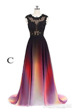 Round Neck Lace Applique Top Chiffon Black & Red Ombre Prom Formal Dresses PO022
