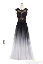 Round Neck Lace Applique Top Chiffon Black & Red Ombre Prom Formal Dresses PO022