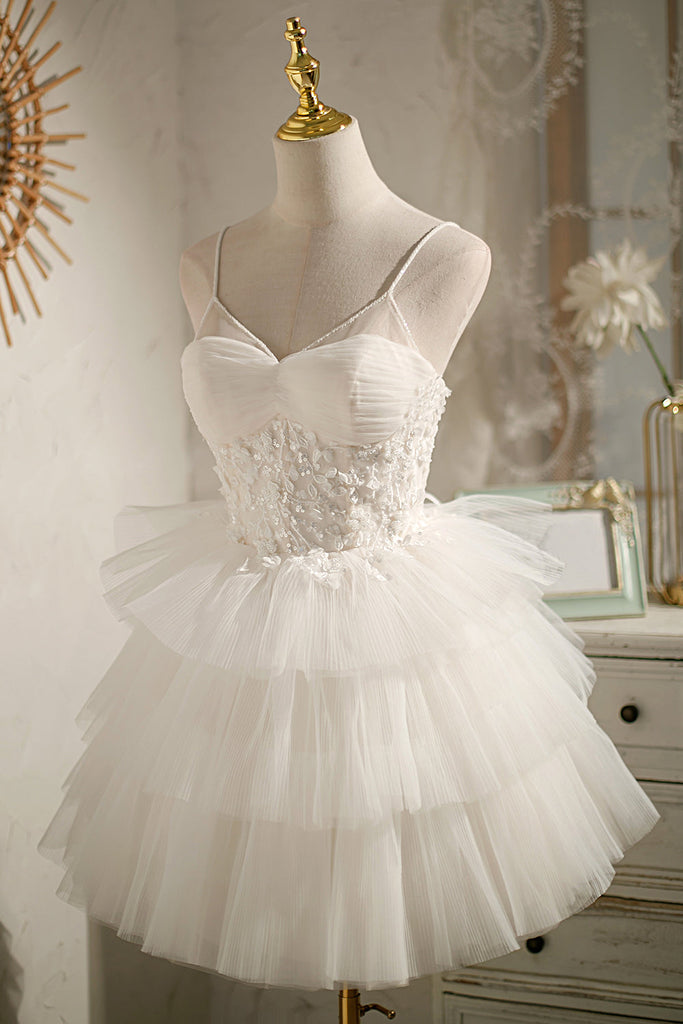 Spaghetti Straps Party Dress with Appliques Tulle Homecoming Dress