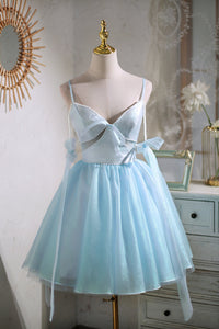 Short Mini Cute Sky Blue Spaghetti Straps Party Dress Disney  Homecoming Dress