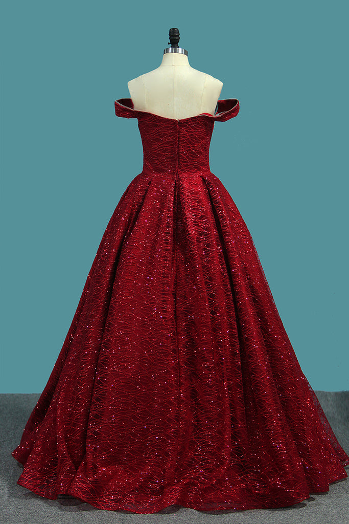 Sparkly Princess Red Off-The-Shoulder Ball Gown Prom Dress OP358