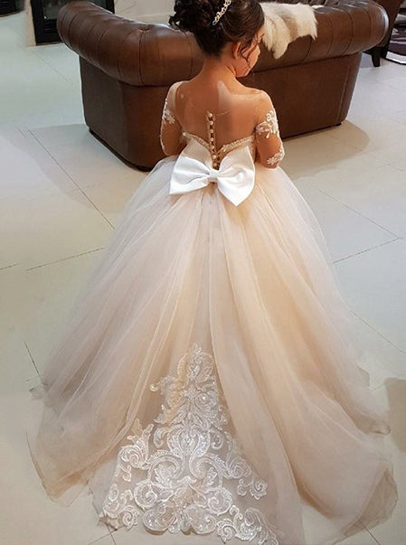 Charming Princess Long Sleeves Flower Girl Dress With Appliques OF121