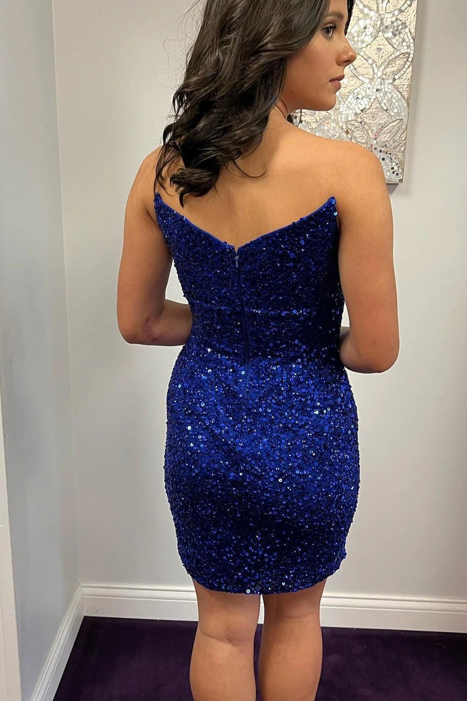 Sparkle Royal Blue V-Neck Sequins Homecoming Dress