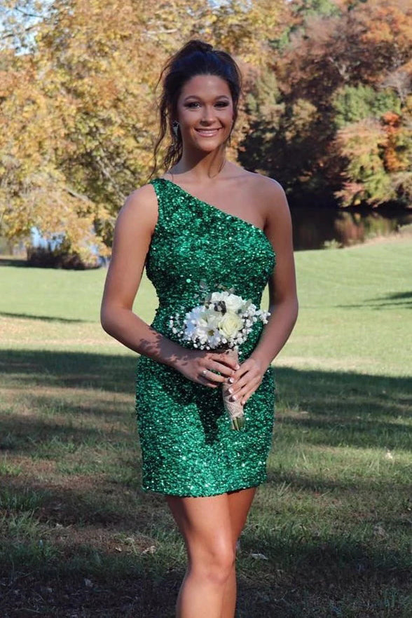 Sexy Short One Shoulder Homecoming Dress With Sequins