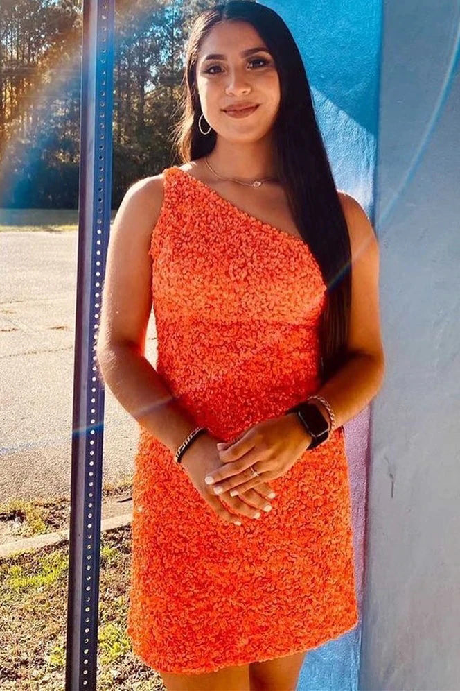 Sexy Short One Shoulder Homecoming Dress With Sequins