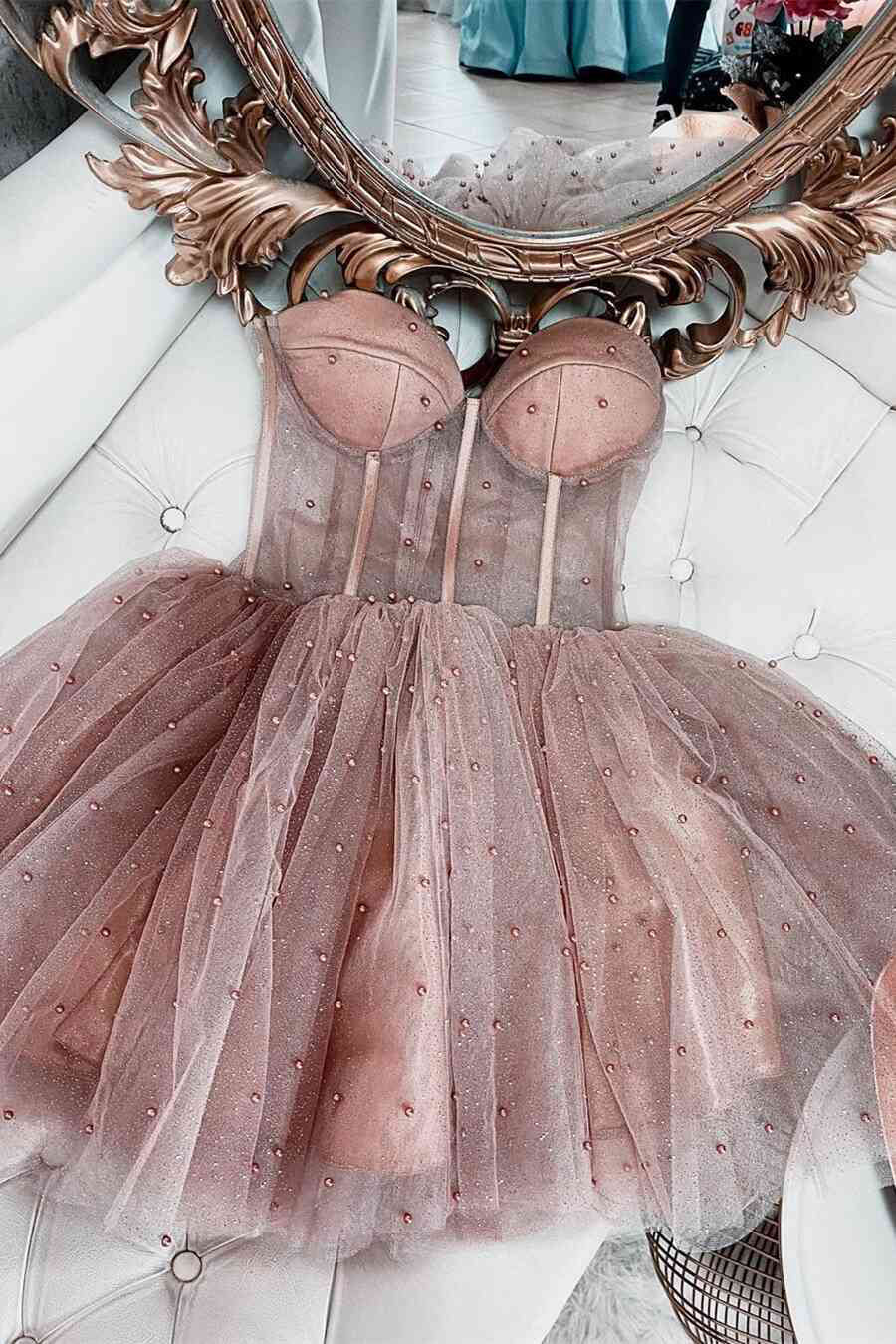 Sexy A-line Sweetheart Tulle Short Prom Dresses, Homecoming Dresses